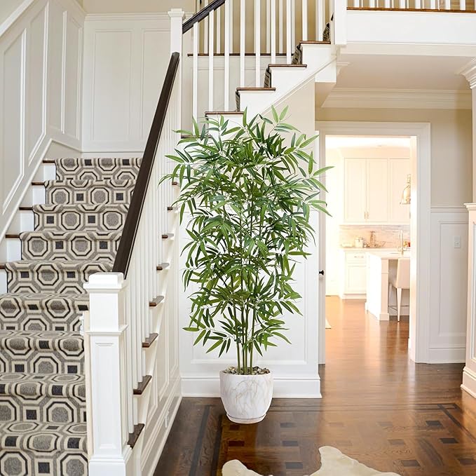 Artificial Bamboo Tree 6FT Tall Fake Plants Faux Silk Plant, Faux Bamboo Plant for Home Office Indoor Outdoor Decor Artificial Trees with Tall Planter