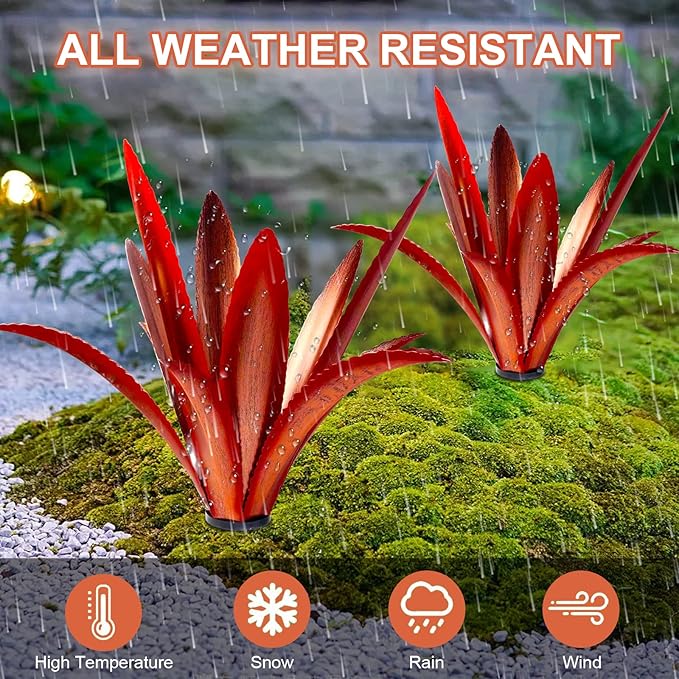 TOMBABY Enlarge Thickened Wind Resistant Metal Agave Garden Art Metal Plant Country Garden Sculpture Statue Outdoor Decoration Agave Metal Plant Courtyard Garden Lawn Ornament Gift (1, 12 Leaves red)