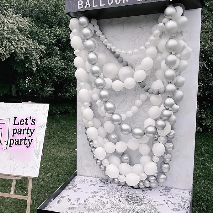 Silver Link Balloons, 60PCS Linking Balloons with Tail for Balloon Wall Arch and Chains, Quick Linkable Balloon for Wedding Birthday Baby Shower Engagement Graduation Party Decorations (6inch)