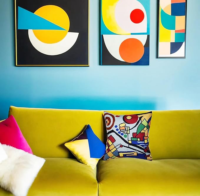 Kandinsky Decorative Pillow Cover Coastal Hand Embroidered Abstract Toss Pillows Farmhouse Chair Cushion Contemporary Pillowsham Mid-Century Chair Cushions Wool Size 18x18