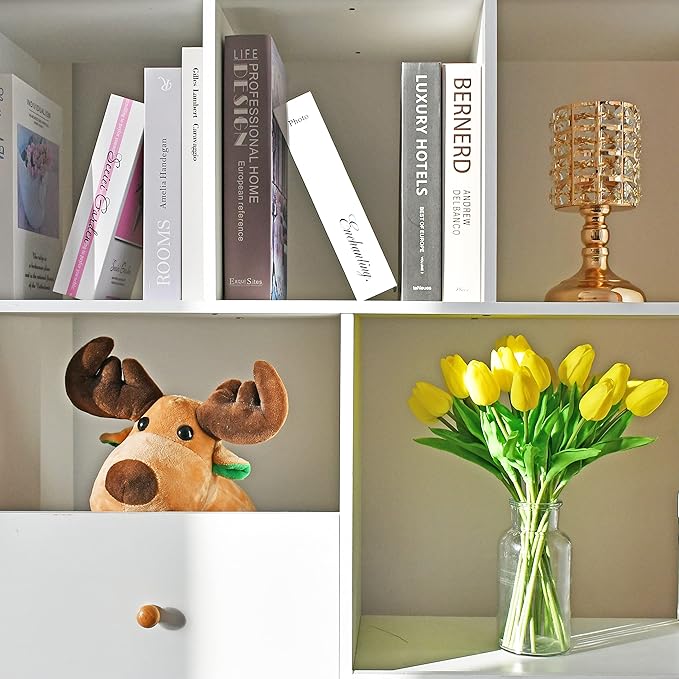 Mandy's Artificial Tulips 20 Stems Yellow PU Faux Flowers for Wedding Home Decor 13.5 Inch