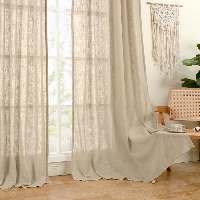 LAMIT Linen Curtains 63 inches Long for Bedroom, Bronze Grommet Linen Drapes Light Filtering Semi Sheer Curtains for Small Window/Farmhouse, 2 Panels (38 x 63 Inch, Brown)