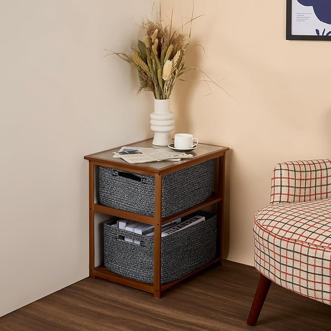 Large Storage Baskets for Shelves, Closet Organizers Bins for Clothes Blanket Towels, Baby Nursery, Toy Baskets Box, Woven Rope Baskets, 17 x 13 x 7.5”, 3 Packs Dark Gray