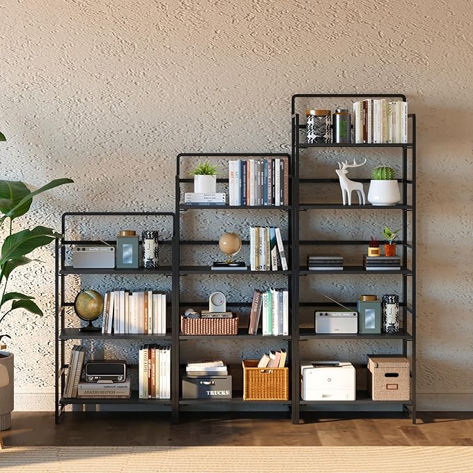 4NM No Assembly Foldable Bookshelf, 4-Shelf Collapsible Bookcase Storage for Small Spaces, 54" H, All Black