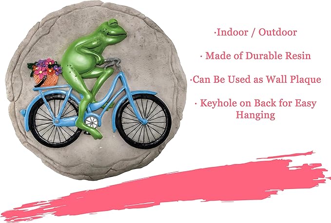 Spoontiques - Garden Décor - Frog on Bicycle Stepping Stone - Decorative Stone for Garden