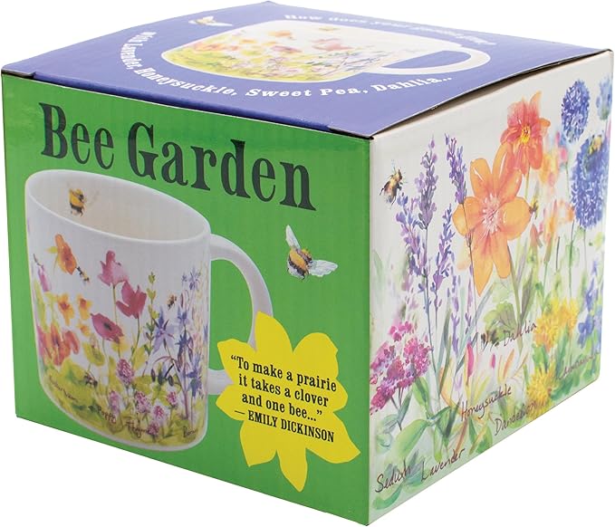 The Unemployed Philosophers Guild Bee Garden Coffee Mug - Features Beautiful Watercolor Flowers and Buzzing Bees - Comes In A Fun Gift Box, 14 oz