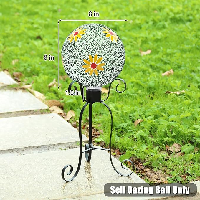 VCUTEKA Gazing Ball, 8" Glass Gazing Balls Sphere for Garden Lawn Outdoor Ornament Yard Decorative, Daisy