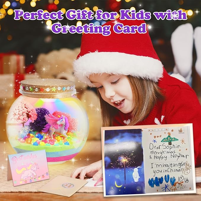 Unicorn Light-Up Terrarium Kit for Kids - Multicolor LED Night Light Birthday Gifts - Unicorn Toys for Girls Ages 4-6 7 8 9 10 Year Old - Kids Arts and Crafts Kit