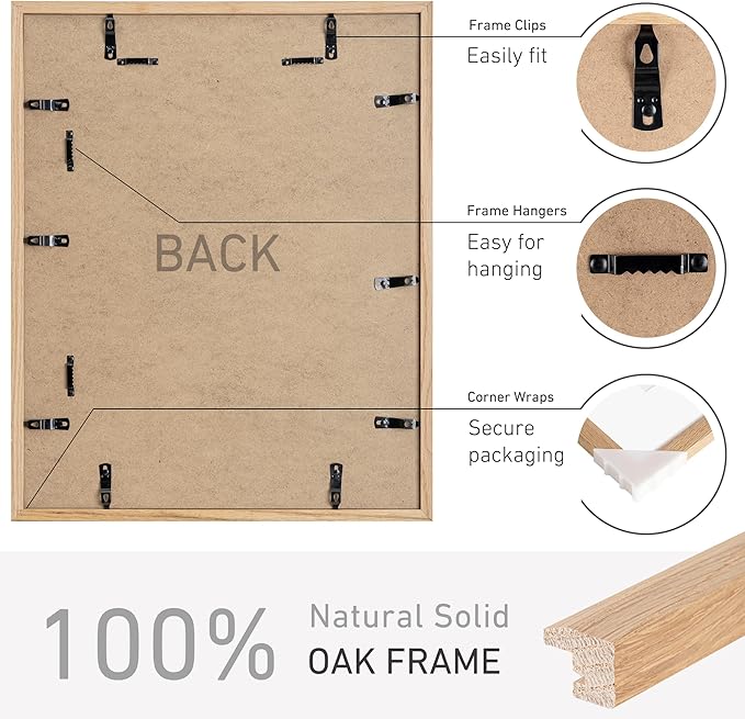 16x20 Picture Frame Set of 4 Natural Solid Oak Photo Frames with 11x14 Removable Mat Wall Hanging Large Handcrafted Frame with HD Plexiglass Wall and Tabletop Display Large Poster Frame