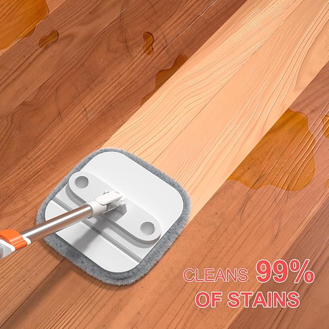 Mop and Bucket Set, Spin Mop with Self Seperates Dirty Water System, Square Mops for Floor Cleaning, 360 Rotating Foldable Standing Mop Head, Versatile Mops for Walls (Mop Bucket with 4 Pads)