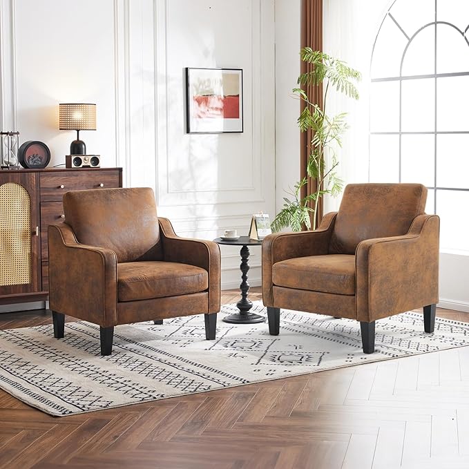 VINGLI Accent Chair for Living Room Chairs Rustic Reading Chair for Bedroom Scooped Arm Chair Mid Century Modern Accent Chairs Upholstered Comfy Chair for Apartment, Waiting Room