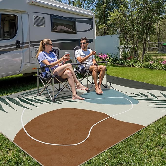 Indoor Outdoor Area Rug, Mid Century Outdoor Patio Rug, Washable Abstract Art Leaves Eucalyptus Rugs, Non-Slip Carpet for Camping, Living Room, Bedroom, Deck(5x8)