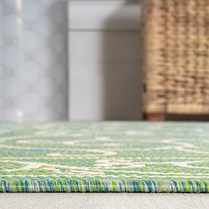 JONATHAN Y Vintage Filigree Indoor Outdoor Runner Rug 2X10 Green/Ivory, Charleston Textured Weave for Backyard, Patio, Porch, Easy-Cleaning, High Traffic, Pet-Friendly, Non-Shedding (SMB106K-210)