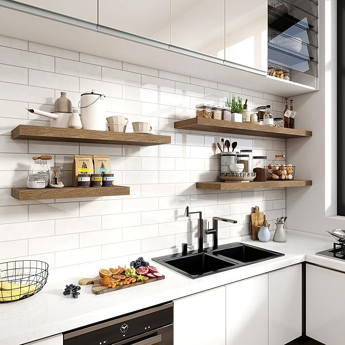 55 Inch Floating Shelves, 12 Inch Deep Floating Shelves for Wall, Floating Shelf with Invisible Brackets, Deep Shelves for Bathroom, Bedroom, Living Room, 1 Pack, Brown