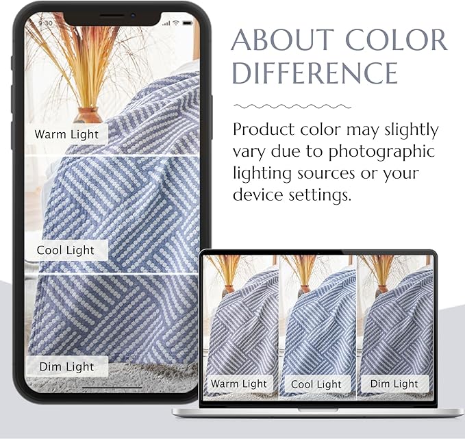 jinchan Boho 100% Cotton Blanket Muslin 50x60 Inches Lightweight 3-Layer Geometric Square Striped Pattern Reversible Quilt Throw Soft Breathable Comfy All Seasons for Couch Bed Decor, Blue