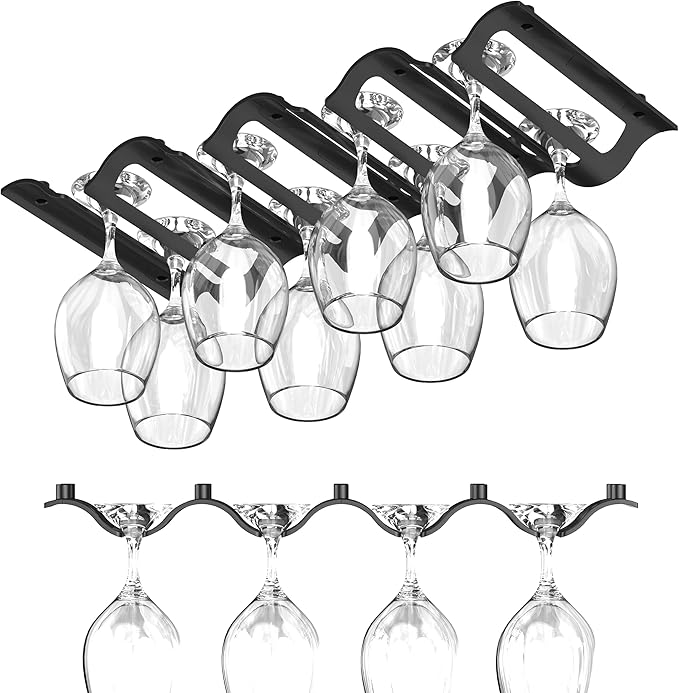 Bariboo Wine Glass Storage Case – Hang 8-12 Glasses on Your 18.7 x 9 x 1.7 In., Dust-Free Wine Glass Holder – Under-Shelf & Under-Cabinet Wine Glass Holder Rack with Assembly Manual & Video