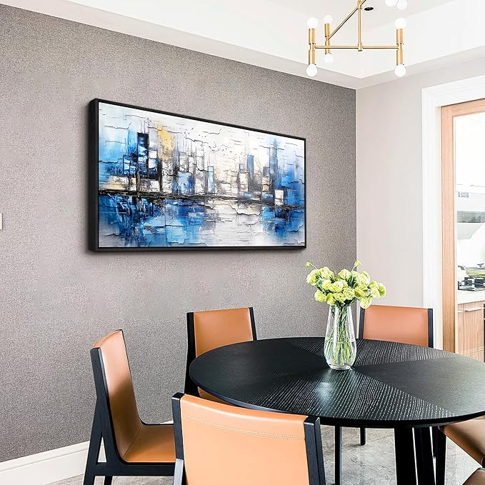 ZUITINGHUA Large Black Framed Wall Decor For Living Room Canvas Wall Art For Office Modern Wall Decorations For Bedroom Blue Landscape Paintings Abstraction Pictures Artwork Home Decor 24x48 In