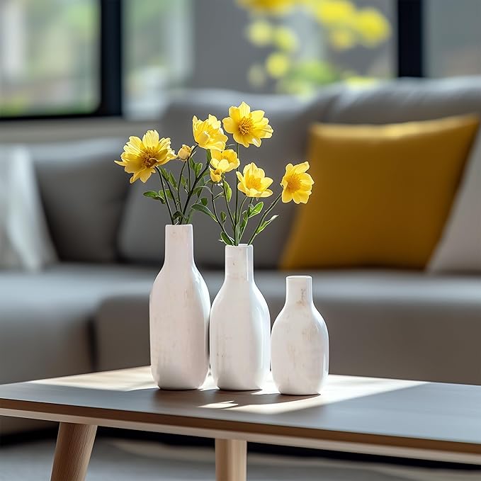 NOBULA White Ceramic Donut Vases โ Modern Home Decor for Living Room, Bedroom & Table Centerpiece - Minimalist Nordic โ Unique Vases for Olive Plant & Flowers โ Decorative Coffee Table Vase Set of 3