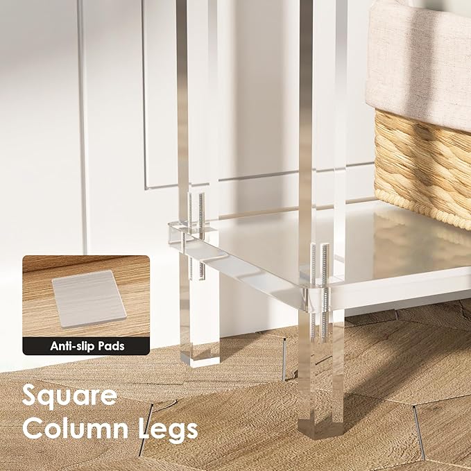 Sleek Modern 2-Tier Acrylic Console Table, 39.4" L x 7.6" W x 31.5" H - Entryway Table for Hallway, Living Room, Sofa Side, Small Spaces (Clear)