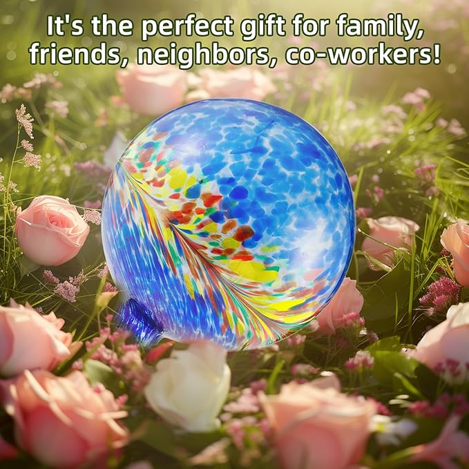 VOREEN 10-Inch Glass Gazing Ball, Outdoor Gazing Globe, Reflective Ball Yard Decoration for Homes, Patio, Lawn and Gardens, Gift for Mom Wife Friend, Phoenix Tail Design, Blue
