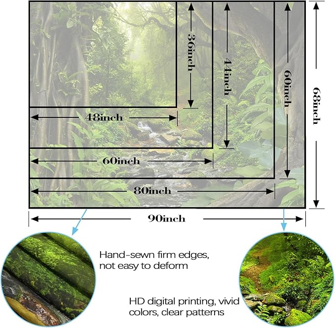 AMM Green Rainforest Tapestry Nature Forest Tapestry for Bedroom Aesthetic Misty Tropical Jungle Trees Flowing Stream Landscape Tapestries Wall Hanging for Living Room Dorm 48 x 36 Inch