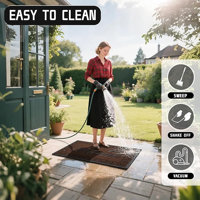 Yimobra Welcome Mat Outdoor Indoor, Waterproof Heavy Duty Front Door Mat Outside Entrance, Extra Sturdy Non-Slip Doormat, Low Profile, Dirt Trapping, 47x32 Inches, Coffee