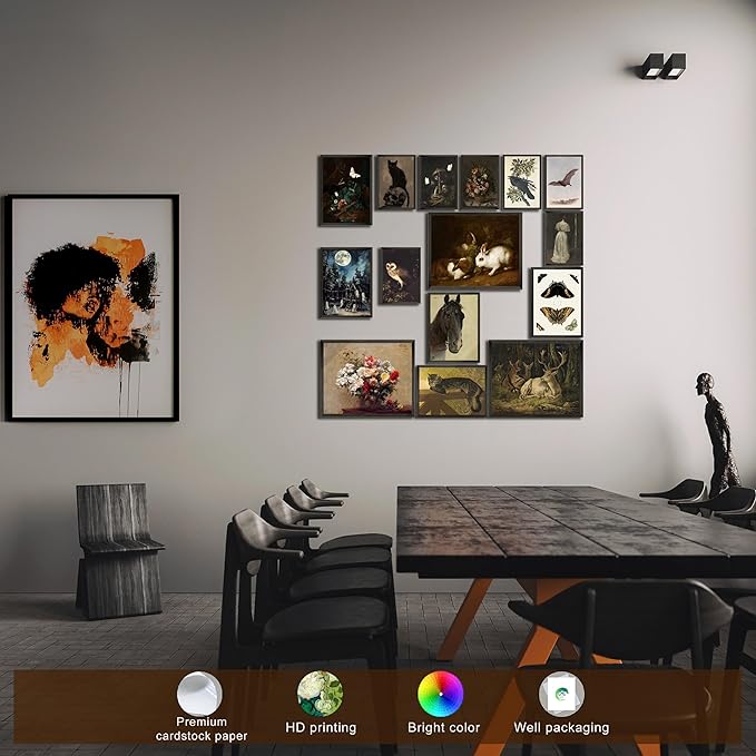 LANCHI95 15PCS Dark Cottagecore Decor, Dark Academia Decors, Cottage Core Whimsical Wall Art Goth Darks Moody Wall Decor for Living Room Bedroom 8x10 in (UNFRAMED)