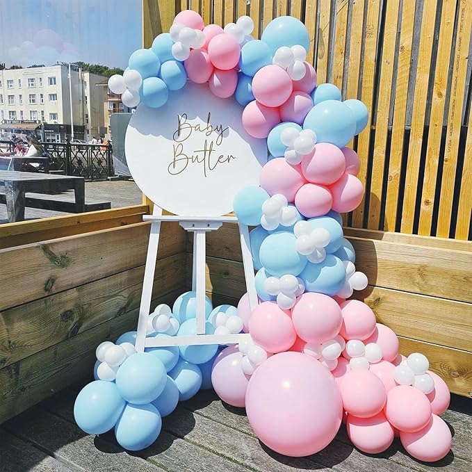 Pink and Blue Balloons 12 Inch Pastel Light Baby Blue Pink White Party Balloon with Confetti Latex Balloons for Gender Reveal Boy or Girl Princess Birthday Bridal Baby Shower Party Decorations