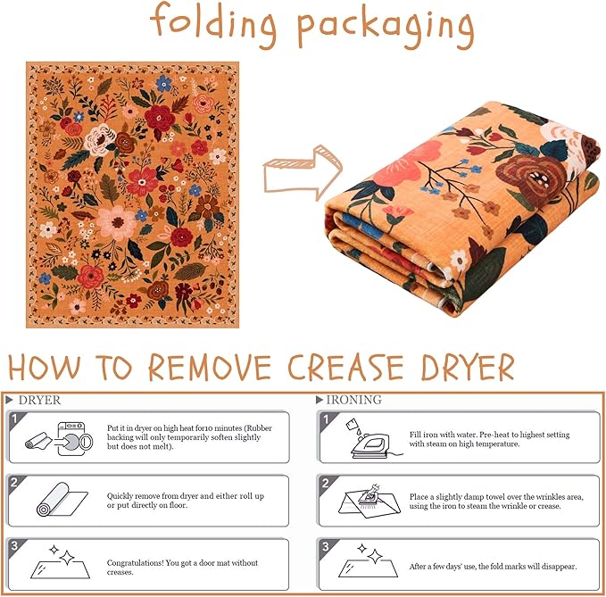 Living Room Rug 5x7 Rug Machine Washable Boho Area Rug Non Slip Floral Vintage Low Pile Large Rugs for Living Room, Bedroom, Farmhouse, Dining Room, Kids Playroom(Yellow)