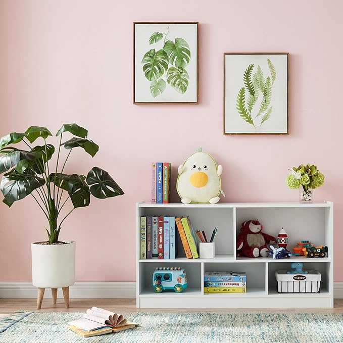 Toy Organizers and Storage, 5-Section Kids Bookshelf for Organizing Books Toys, School Classroom Wooden Storage Cabinet for Children's Room, Playroom, Nursery