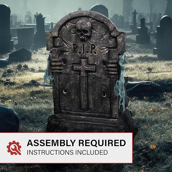 Haunted Hill Farm Tombstone Lifter by Tekky, Battery-Operated, Sound Activated Animatronic Zombie with Sound Effects and Lights for Indoor or Covered Outdoor Creepy Halloween Decoration