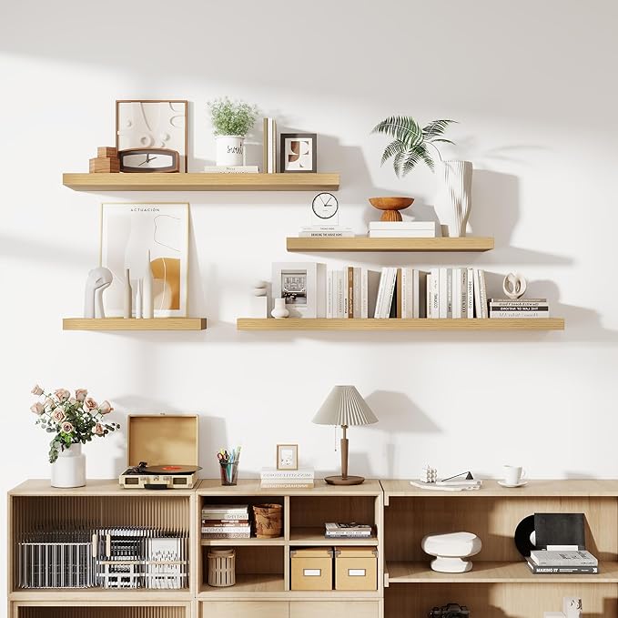 36 Inch Floating Shelves, 11.6 Inch Deep Floating Shelves for Wall, Floating Shelf with Invisible Brackets, Deep Shelves for Bathroom, Bedroom, Living Room, 2 Pack, Natural