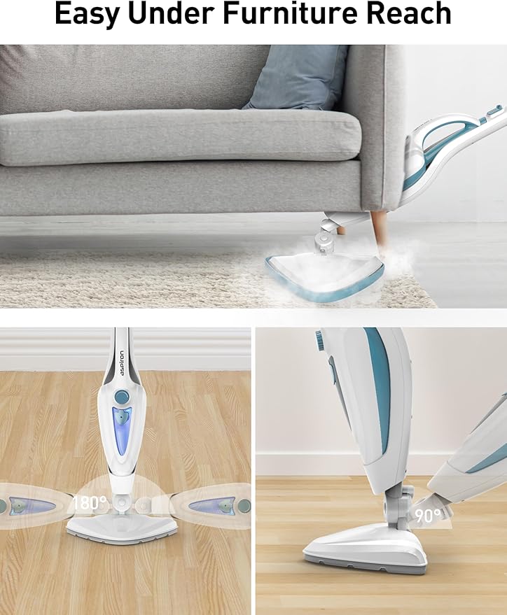 12-in-1 Steam Mop, Fast 15-Sec Heat-Up, 1500W Detachable Handheld Steam Cleaner with 2 Dirt Grip Pads, Removes 99.99% Stubborn Stains for Hardwood Floors, Windows, Tiles, Furniture, Pearl Teal