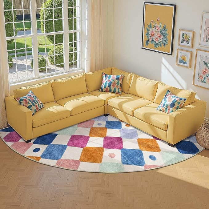 jinchan Kids Rug for Classroom 7ft Radius Corner Washable Area Rug Modern Colorful Quarter Circle Rug Soft Non-Slip Carpet for Nursery Playroom Daycare Reading Nook Living Room Berries on Cream