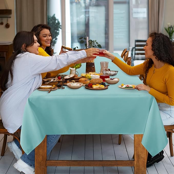 sancua Rectangle Tablecloth - 60 x 84 Inch - Stain and Wrinkle Resistant Washable Spring Table Cloth, Decorative Fabric Table Cover for Dining Tables, Buffet Parties and Camping, Turquoise