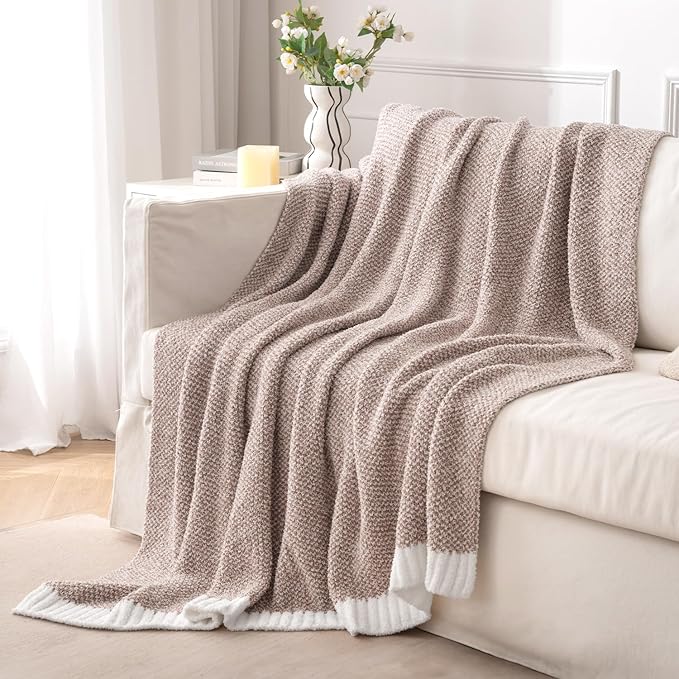 MIULEE Taupe Super Soft Throw Blanket for Couch, Cozy Fluffy Warm Throws Knit Blankets for Sofa, Bed, Chair, Living Room, Camping, Picnic, 50 x 60 inch