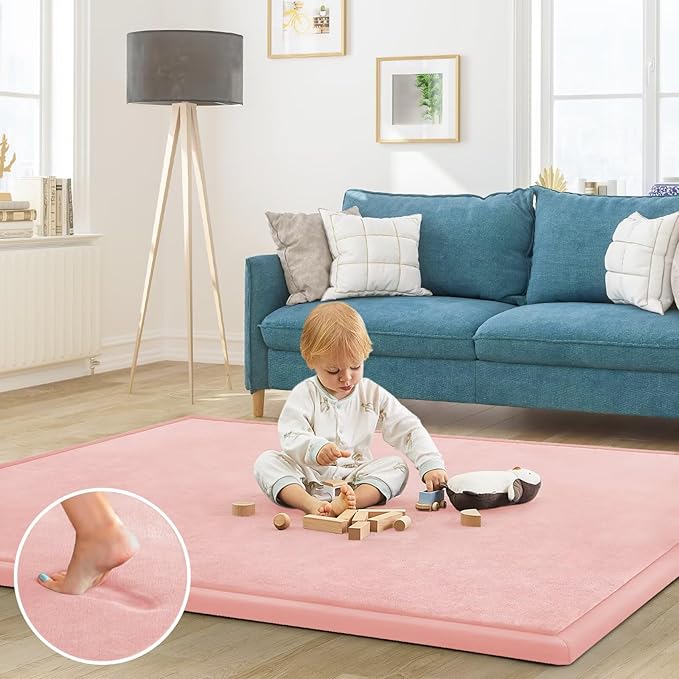 Baby Play Mat for Floor Tummy Time Mat Nursery Rug Muscle Mat Area Rug Playroom Rug Tatami Mat 6'7"x4'11" Memory Foam 1.3" Thick Crawling Mat for Babies,Toddlers, Infants, Kids,Floor Mat(Pink)