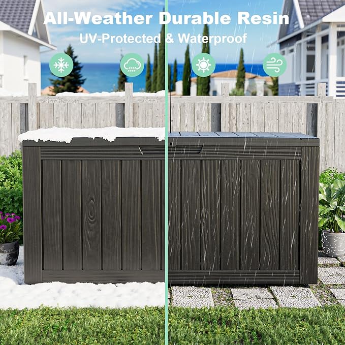 80 Gallon Deck Box Large Outdoor Storage for Patio Furniture,Outdoor Cushions,Garden Tools and Pool Supplies,Waterproof,Resin,Lockable(Black) (Black, 80 Gallon)