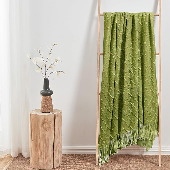 inhand Knitted Throw Blanket for Couch and Bed, Soft Living Room Home Decor Knitted Blanket with Tassel, Outdoor Lightweight Breathable Summer Blanket, Farmhouse Warm Woven Decorative, 50"x60"