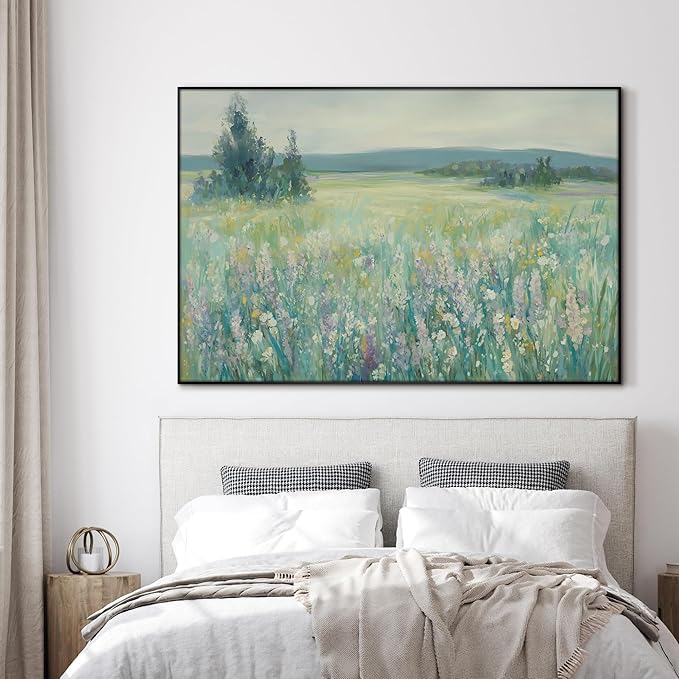 SIGNWIN 46"x72" Extra Large Framed Wall Art Wildflower Meadow Landscape Soft Pastel Nature Illustration for Home Living Room Bedroom Decor (Frame Assembly Required)