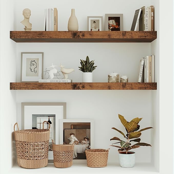 10 inches Deep Floating Shelves 36 inch Long, Sing Shelves for Wall Heavy Duty for Bedroom, Bathroom, Living Room, Kitchen, Office, Farmhouse Shelf Home Decor, Set of 1, Rustic Brown