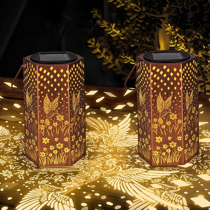 2 Pack Hummingbird Solar Lanterns Outdoor Waterproof - Birthday Gifts for Women, Men, Mom, Solar Lights Outdoor Hanging Garden Decor for Outside, Patio, Outdoor, Yard, Lawn, Balcony