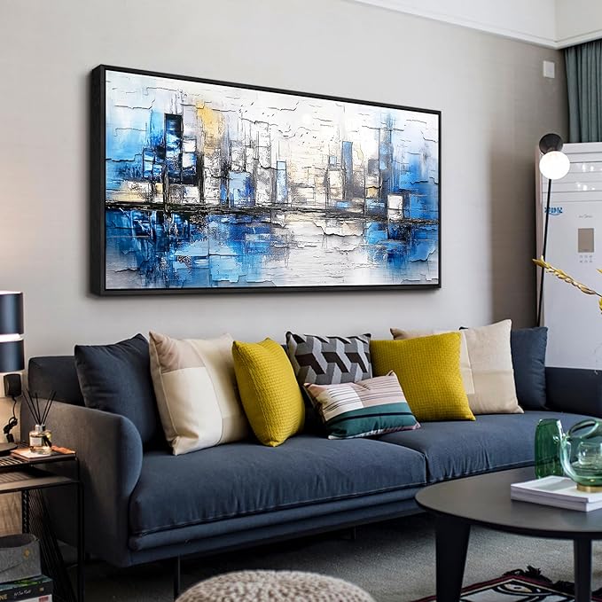 ZUITINGHUA Black Framed Canvas Wall Art For Living Room Large Wall Decor For Office Bedroom Decorations Blue Landscape Pictures Abstraction Paintings Artwork Aesthetic Mural Home Decor 30x60 In