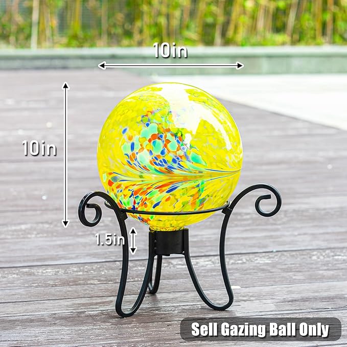VCUTEKA Gazing Ball, Glass Gazing Balls Sphere for Garden Lawn Outdoor Ornament Yard Decorative, Yellow Swirl, 10"