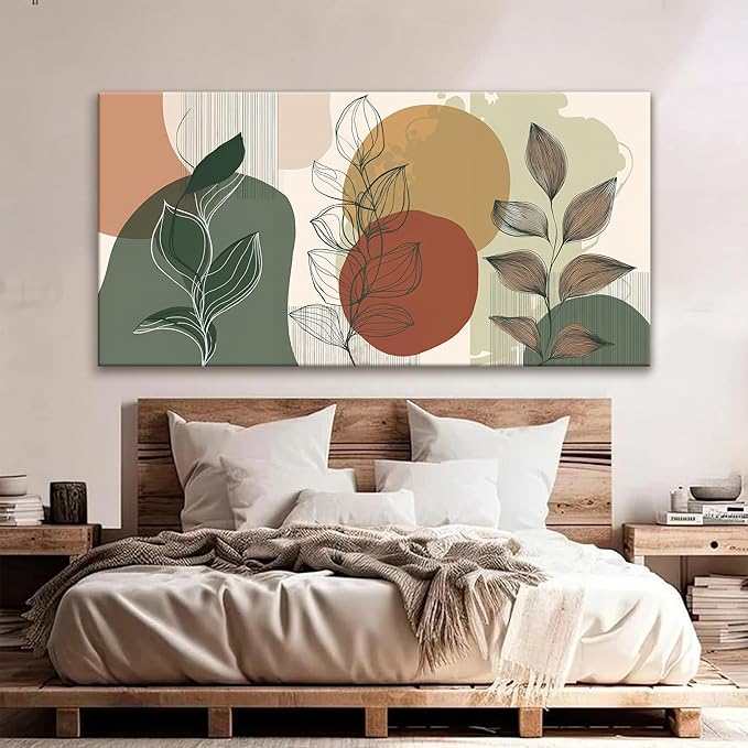 Tsomzxng Large Abstract Boho Wall Art For Living Room Century Modern Canvas Art Wall Decor Picture Painting Aesthetics Botanical Abstract Art Prints Bedroom Office Wall Hanging Decor 29x58 In