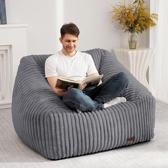 HABUTWAY Bean Bag Chair, Giant Bean Bag Chairs for Adults and Kids, Bean Bag Sofa, Lazy Floor Sofa, Faux Fur Beanbag Chair with Armrests for Living Room Bedroom (Grey)