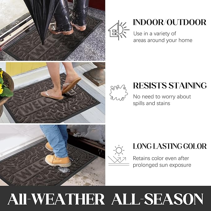 Yimobra Door Mat Indoor Outdoor Entrance, Non Slip Welcome Front Doormats, Heavy Duty Rubber Backing, Stain and Fade Resistant, Low Profile, Easy Clean Patio Garage Floor Mats, 47 x 32, Brown