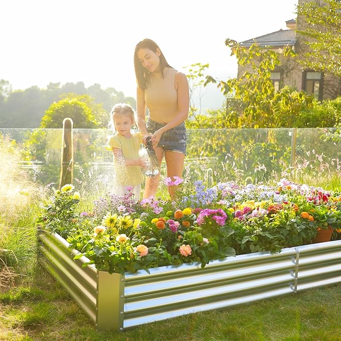 Land Guard 2 Pack 6×3×1ft Galvanized Metal Raised Garden Bed, Metal Planter Kit Box Outdoor for Deep-Rooted Vegetables, Flowers, Green and Herbs……