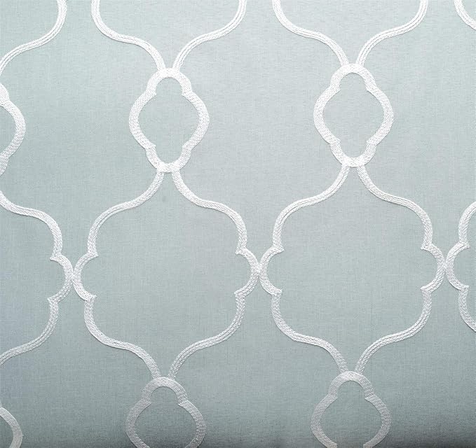 MIUCO Moroccan Embroidered Semi-Sheer Curtains Faux Linen Grommet Window Panel Pair for Nursery 52 x 63 Inch, Sea Foam