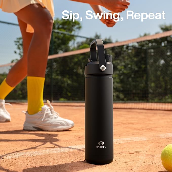 Insulated Water Bottle with Straw Stainless Steel Water Bottle, Leak-Proof, BPA-Free, Double Wall Vacuum Keeps Cold for 24 Hours for Sports, Travel, School (32 oz, Black Night)